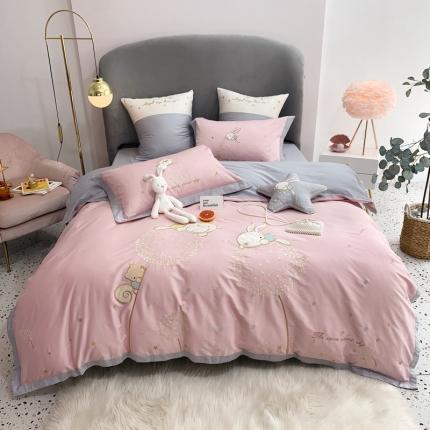 91家纺网 家纺一手货源 找家纺 馨蕊家居 2021新款春夏60s长绒棉四件套 童年-粉