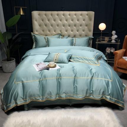 91家纺网 家纺一手货源 找家纺 馨蕊家居 2021新款春夏100S莫兰迪长绒棉四件套 豆绿