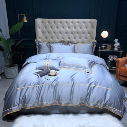 91家纺网 家纺一手货源 找家纺 馨蕊家居 2021新款春夏100S莫兰迪长绒棉四件套 高级灰