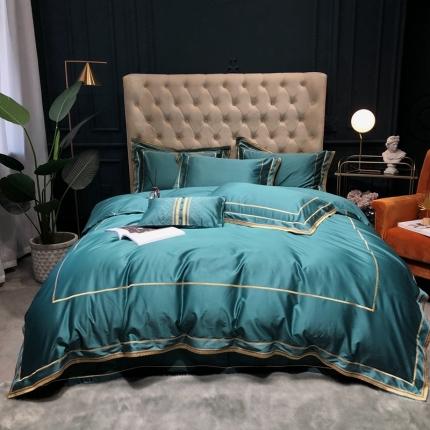 91家纺网 家纺一手货源 找家纺 馨蕊家居 2021新款春夏100S莫兰迪长绒棉四件套 云衫绿