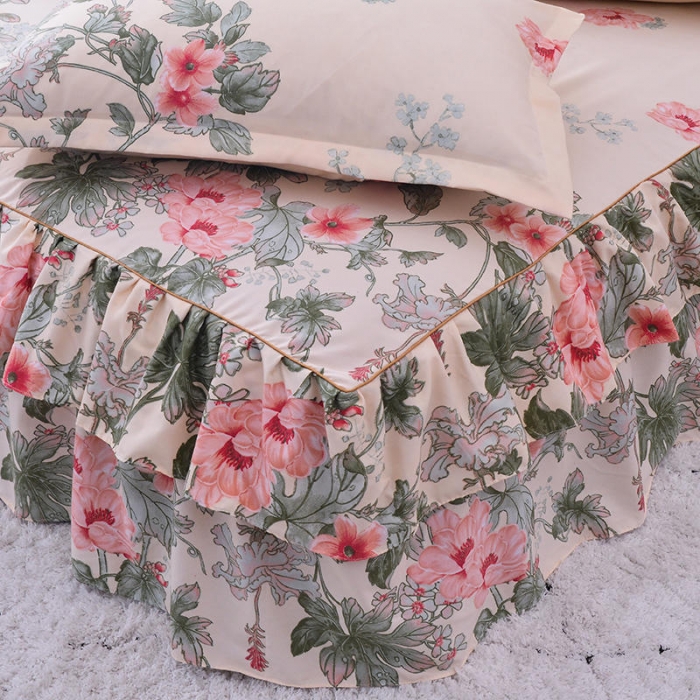 91家纺网 家纺一手货源 找家纺 梦柏 2020新款加厚磨毛四件套大版床裙款 芳华