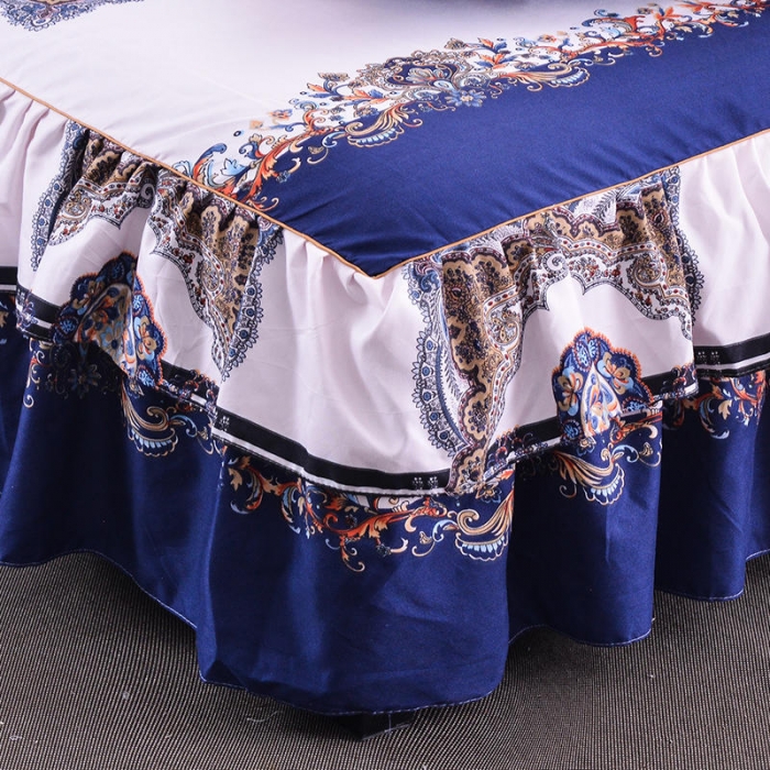 91家纺网 家纺一手货源 找家纺 梦柏 2020新款加厚磨毛四件套大版床裙款 北海风-兰