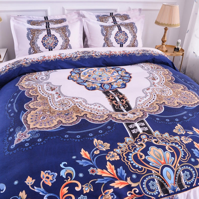 91家纺网 家纺一手货源 找家纺 梦柏 2020新款加厚磨毛四件套大版床裙款 北海风-兰