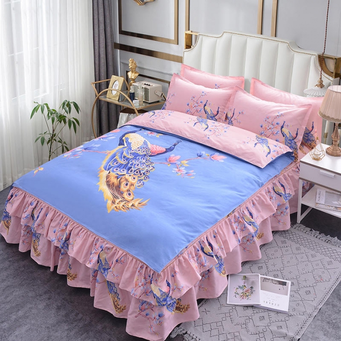 91家纺网 家纺一手货源 找家纺 梦柏 2020新款加厚磨毛四件套大版床裙款 比翼双飞