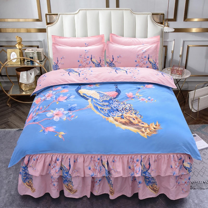 91家纺网 家纺一手货源 找家纺 梦柏 2020新款加厚磨毛四件套大版床裙款 比翼双飞