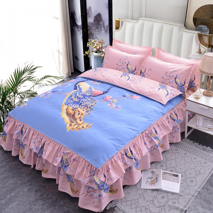 91家纺网 家纺一手货源 找家纺 梦柏 2020新款加厚磨毛四件套大版床裙款 比翼双飞