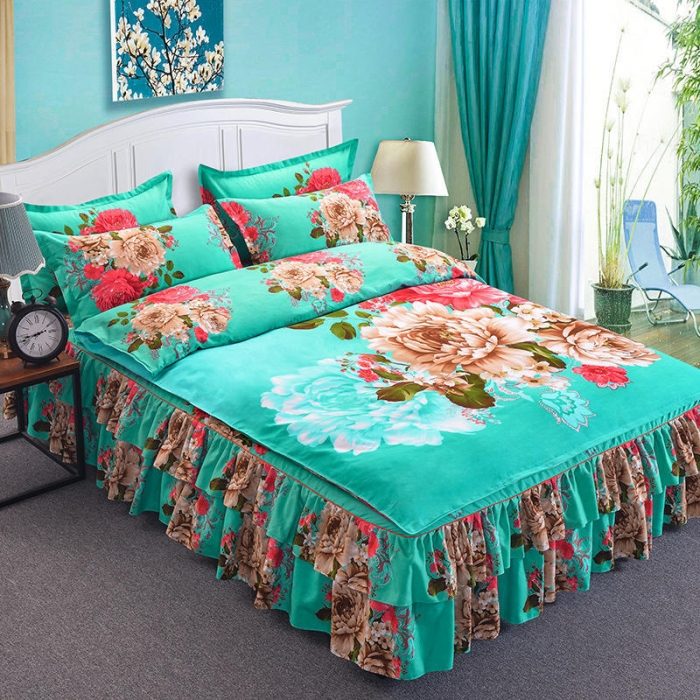 91家纺网 家纺一手货源 找家纺 梦柏 2020新款加厚磨毛四件套大版床裙款 国色天香