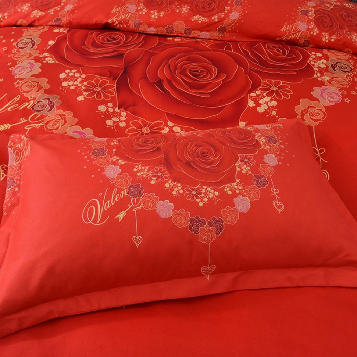 91家纺网 家纺一手货源 找家纺 梦柏 2020新款加厚磨毛四件套大版床裙款 红妆