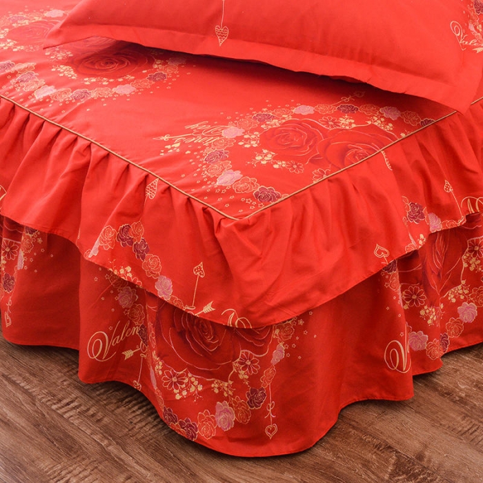 91家纺网 家纺一手货源 找家纺 梦柏 2020新款加厚磨毛四件套大版床裙款 红妆