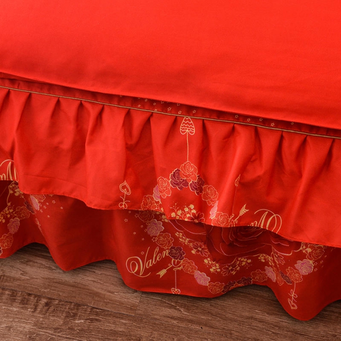 91家纺网 家纺一手货源 找家纺 梦柏 2020新款加厚磨毛四件套大版床裙款 红妆