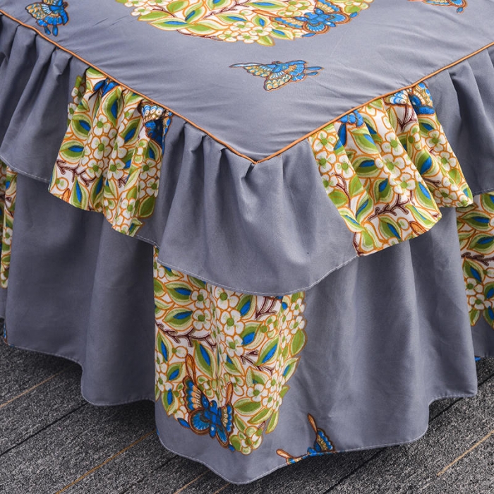 91家纺网 家纺一手货源 找家纺 梦柏 2020新款加厚磨毛四件套大版床裙款 花间意（灰）