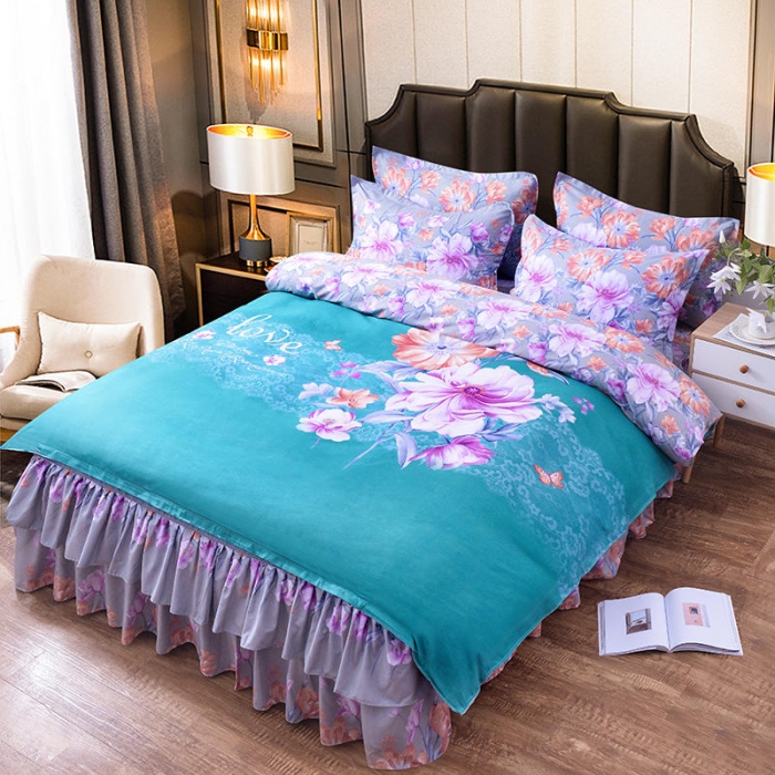 91家纺网 家纺一手货源 找家纺 梦柏 2020新款加厚磨毛四件套大版床裙款 花韵纷飞