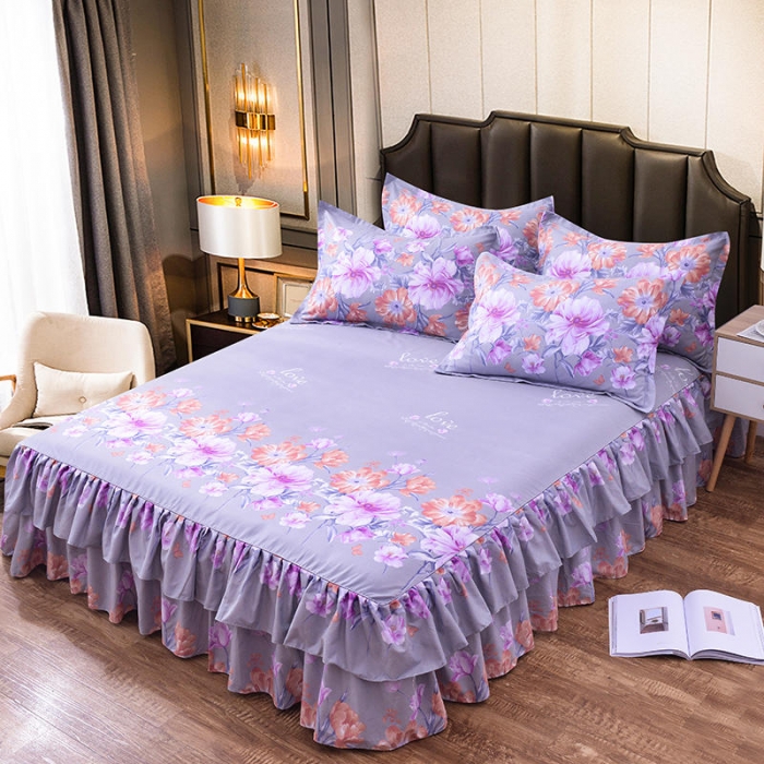 91家纺网 家纺一手货源 找家纺 梦柏 2020新款加厚磨毛四件套大版床裙款 花韵纷飞