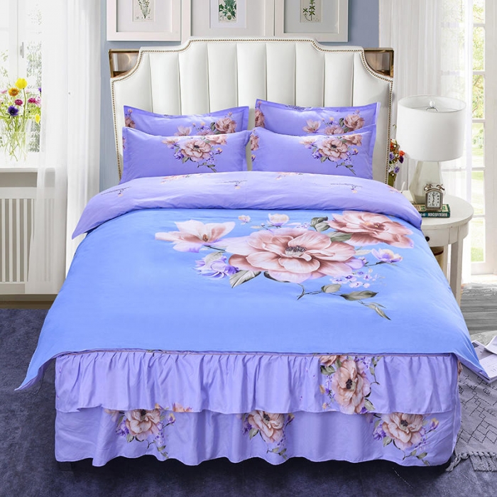 91家纺网 家纺一手货源 找家纺 梦柏 2020新款加厚磨毛四件套大版床裙款 牡丹情