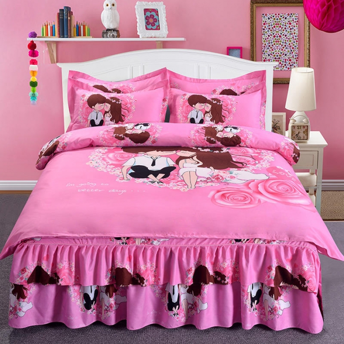 91家纺网 家纺一手货源 找家纺 梦柏 2020新款加厚磨毛四件套大版床裙款 情投意合