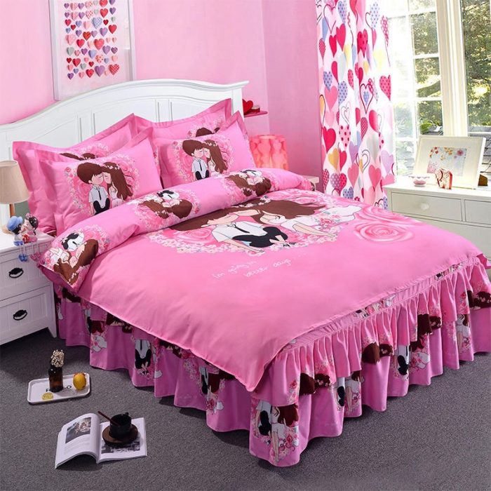 91家纺网 家纺一手货源 找家纺 梦柏 2020新款加厚磨毛四件套大版床裙款 情投意合