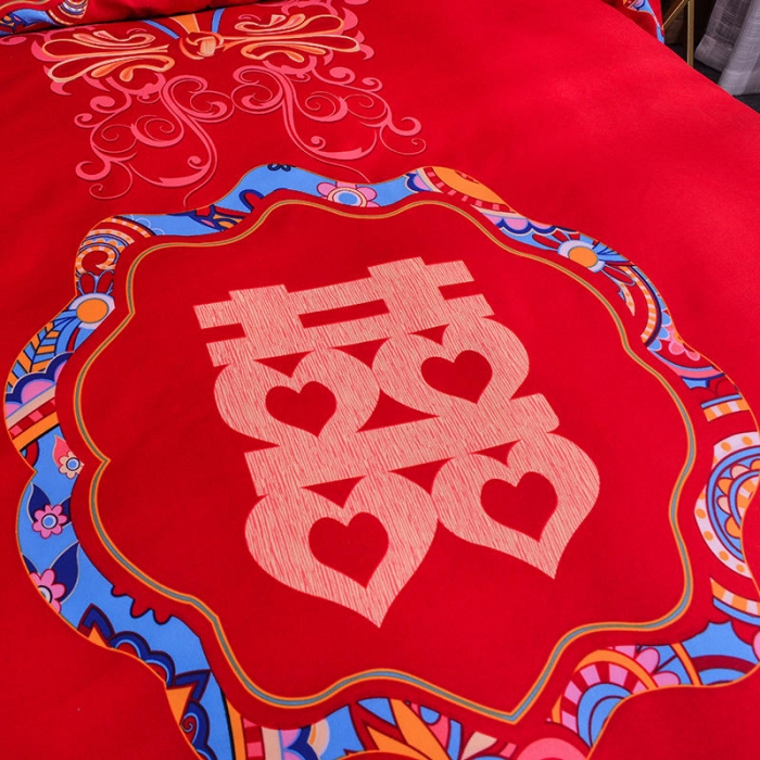 91家纺网 家纺一手货源 找家纺 梦柏 2020新款加厚磨毛四件套大版床裙款 喜结连理