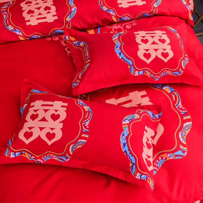 91家纺网 家纺一手货源 找家纺 梦柏 2020新款加厚磨毛四件套大版床裙款 喜结连理