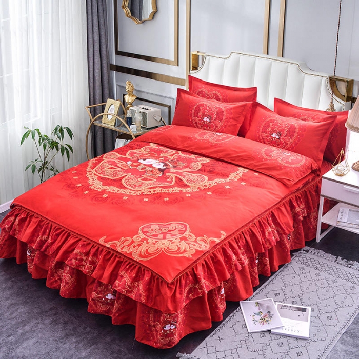 91家纺网 家纺一手货源 找家纺 梦柏 2020新款加厚磨毛四件套大版床裙款 喜结良缘