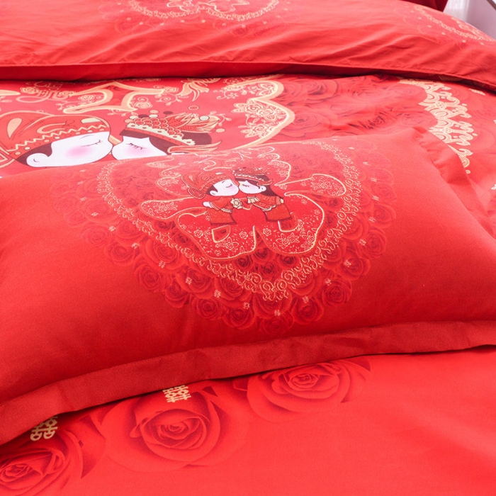 91家纺网 家纺一手货源 找家纺 梦柏 2020新款加厚磨毛四件套大版床裙款 喜结良缘