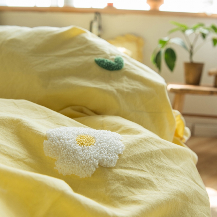 91家纺网 家纺一手货源 找家纺 淑女公社 2020新款毛巾绣四件套 小雏菊-嫩黄