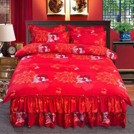 91家纺网 家纺一手货源 找家纺 梦柏 2020新款加厚磨毛四件套小版床裙款夏花红屿