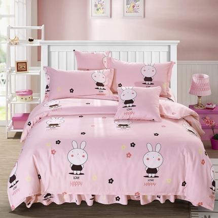 91家纺网 家纺一手货源 找家纺 梦柏 2020新款加厚磨毛四件套小版床裙款夏花红屿