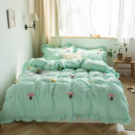 91家纺网 家纺一手货源 找家纺 淑女公社 2020新款毛巾绣四件套 小蘑菇-嫩绿