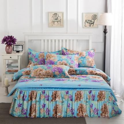 91家纺网 家纺一手货源 找家纺 梦柏 2020新款加厚磨毛四件套小版床裙款夏花红屿