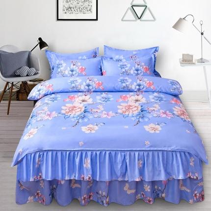 91家纺网 家纺一手货源 找家纺 梦柏 2020新款加厚磨毛四件套小版床裙款夏花红屿