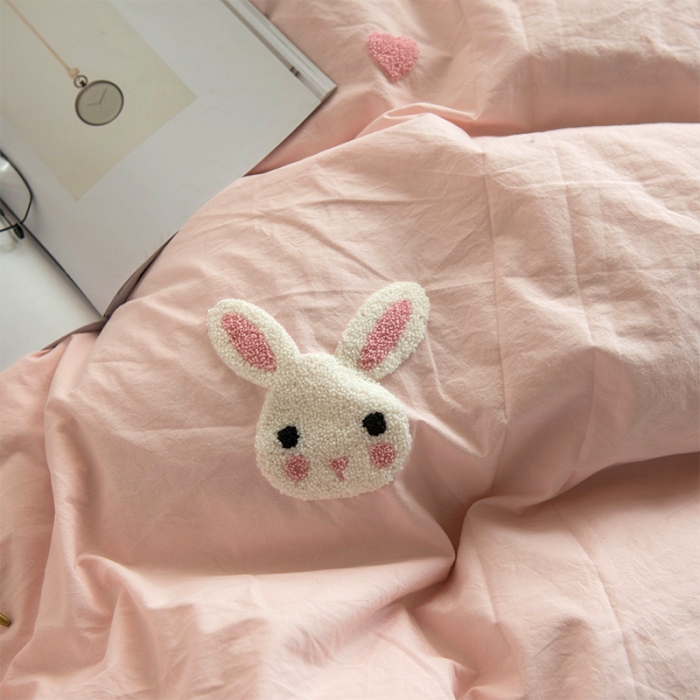 91家纺网 家纺一手货源 找家纺 淑女公社 2020新款毛巾绣四件套 小兔子-淡粉