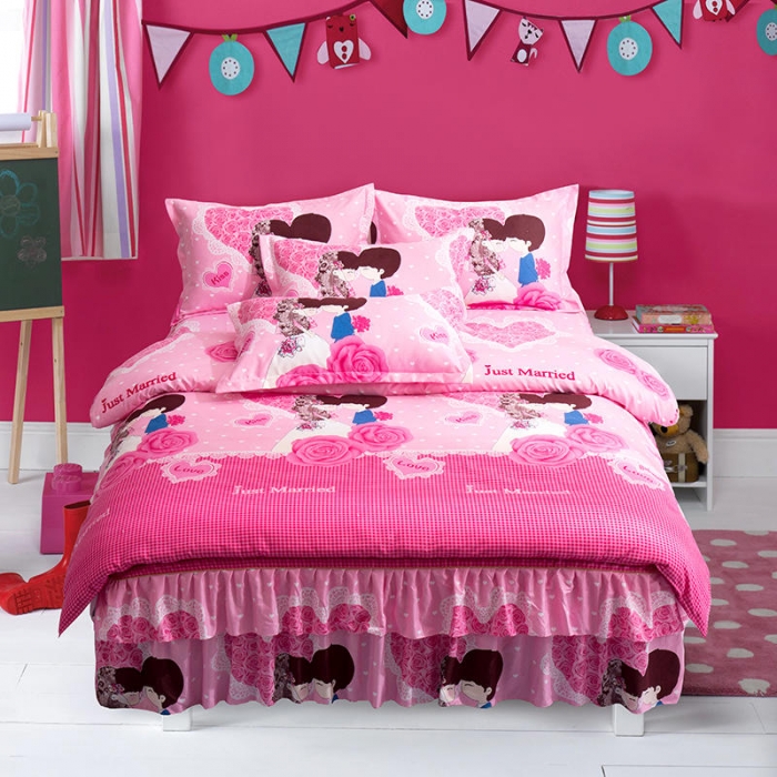 91家纺网 家纺一手货源 找家纺 梦柏 2020新款加厚磨毛四件套小版床裙款 我们结婚吧