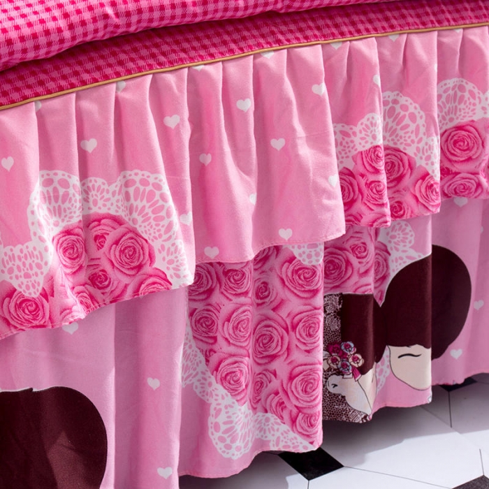 91家纺网 家纺一手货源 找家纺 梦柏 2020新款加厚磨毛四件套小版床裙款 我们结婚吧