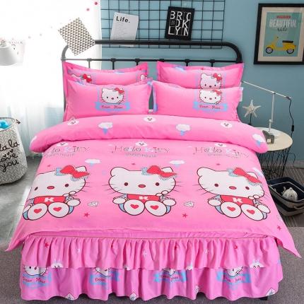 梦柏 2020新款加厚磨毛四件套小版床裙款 kt猫-粉