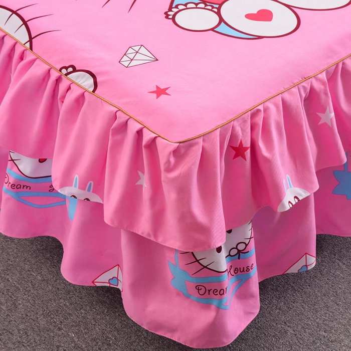 91家纺网 家纺一手货源 找家纺 梦柏 2020新款加厚磨毛四件套小版床裙款 kt猫-粉