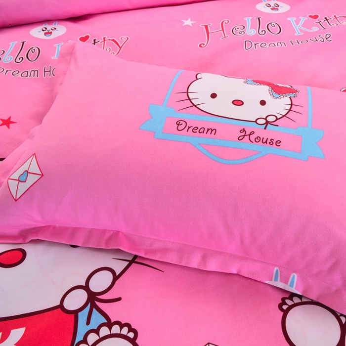 91家纺网 家纺一手货源 找家纺 梦柏 2020新款加厚磨毛四件套小版床裙款 kt猫-粉