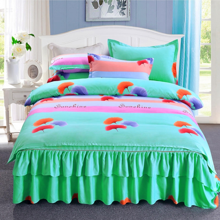 91家纺网 家纺一手货源 找家纺 梦柏 2020新款加厚磨毛四件套小版床裙款 爱的港湾-绿