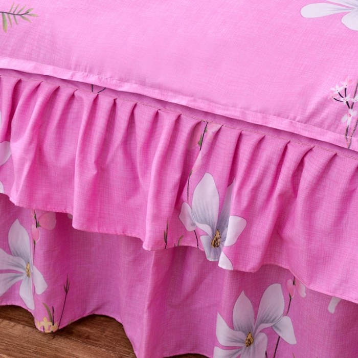 91家纺网 家纺一手货源 找家纺 梦柏 2020新款加厚磨毛四件套小版床裙款 春风里（粉）