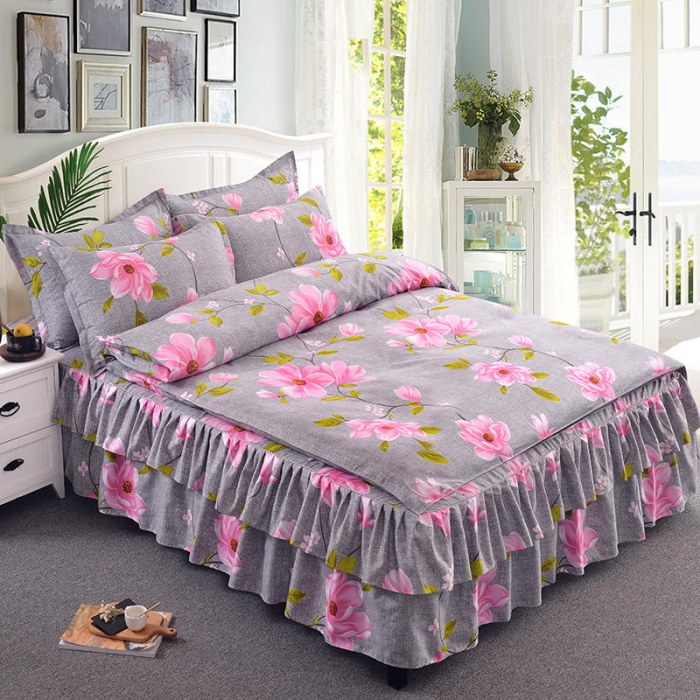 91家纺网 家纺一手货源 找家纺 梦柏 2020新款加厚磨毛四件套小版床裙款 春华秋实