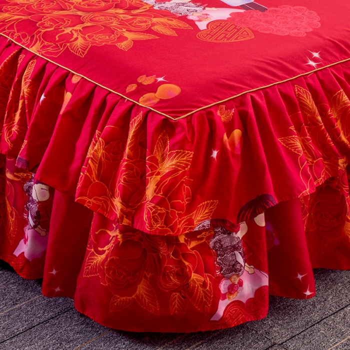 91家纺网 家纺一手货源 找家纺 梦柏 2020新款加厚磨毛四件套小版床裙款 玫瑰恋人