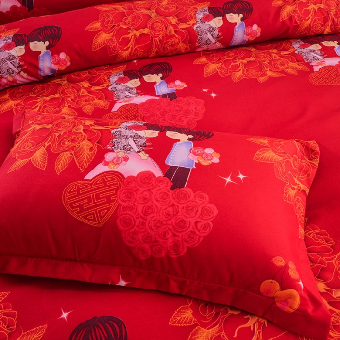 91家纺网 家纺一手货源 找家纺 梦柏 2020新款加厚磨毛四件套小版床裙款 玫瑰恋人