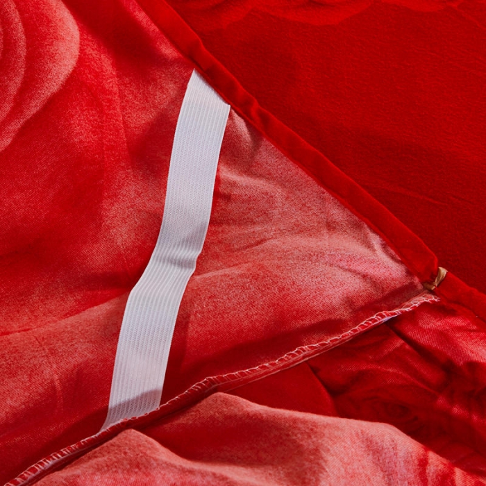 91家纺网 家纺一手货源 找家纺 梦柏 2020新款加厚磨毛四件套小版床裙款 浓情玫瑰-红