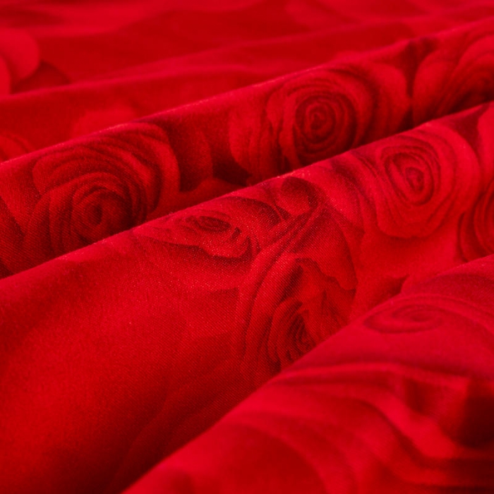 91家纺网 家纺一手货源 找家纺 梦柏 2020新款加厚磨毛四件套小版床裙款 浓情玫瑰-红