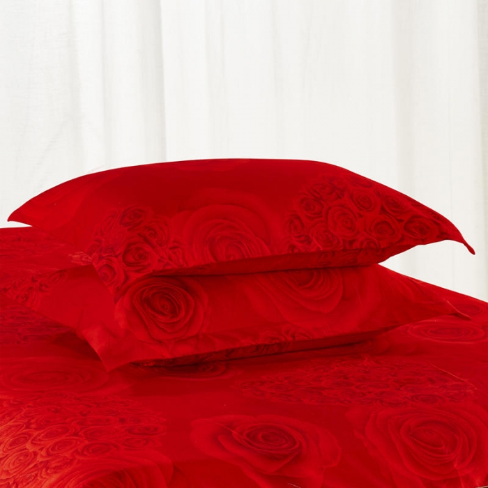 91家纺网 家纺一手货源 找家纺 梦柏 2020新款加厚磨毛四件套小版床裙款 浓情玫瑰-红