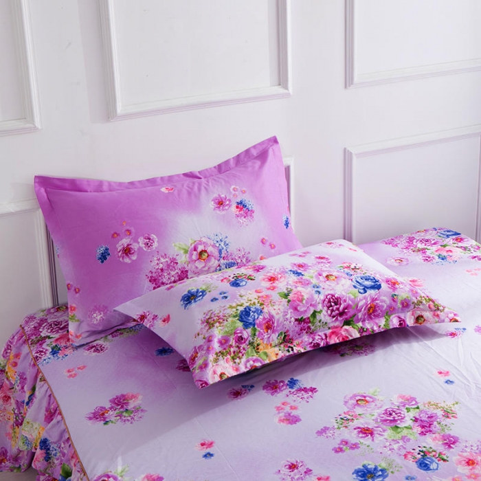 91家纺网 家纺一手货源 找家纺 梦柏 2020新款加厚磨毛四件套小版床裙款 紫色芬芳