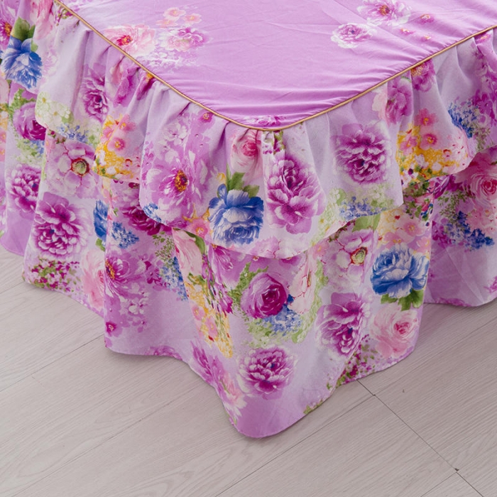 91家纺网 家纺一手货源 找家纺 梦柏 2020新款加厚磨毛四件套小版床裙款 紫色芬芳