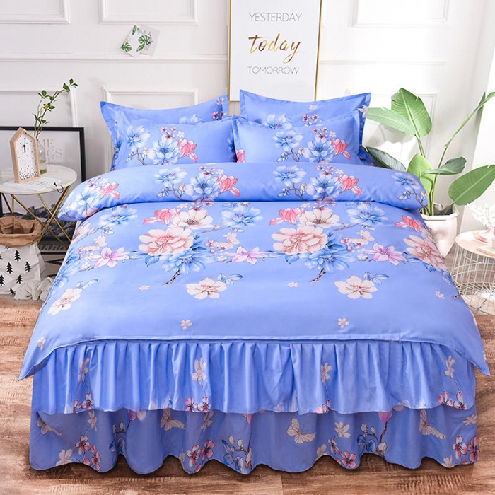 91家纺网 家纺一手货源 找家纺 梦柏 2020新款加厚磨毛四件套小版床裙款幸福花开