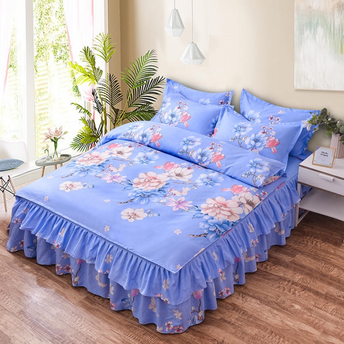 91家纺网 家纺一手货源 找家纺 梦柏 2020新款加厚磨毛四件套小版床裙款幸福花开