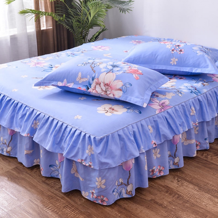 91家纺网 家纺一手货源 找家纺 梦柏 2020新款加厚磨毛四件套小版床裙款幸福花开