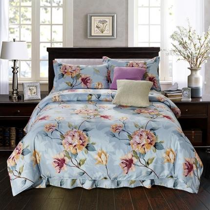 梦柏 2020新款加厚磨毛四件套小版床裙款夏花红屿